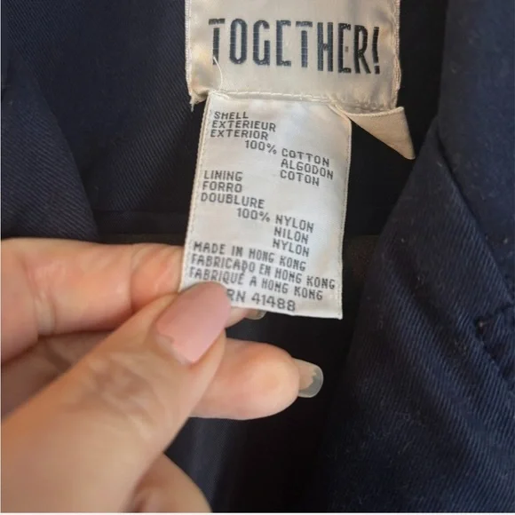 Vtg Together! Women's Military Trench Coat Long Duster Spy Coat Oversized 6 Blue - Picture 10 of 10